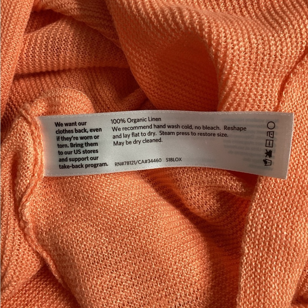 Eileen Fisher Vibrant Orange V-Neck Linen Tee - Picture 4 of 4